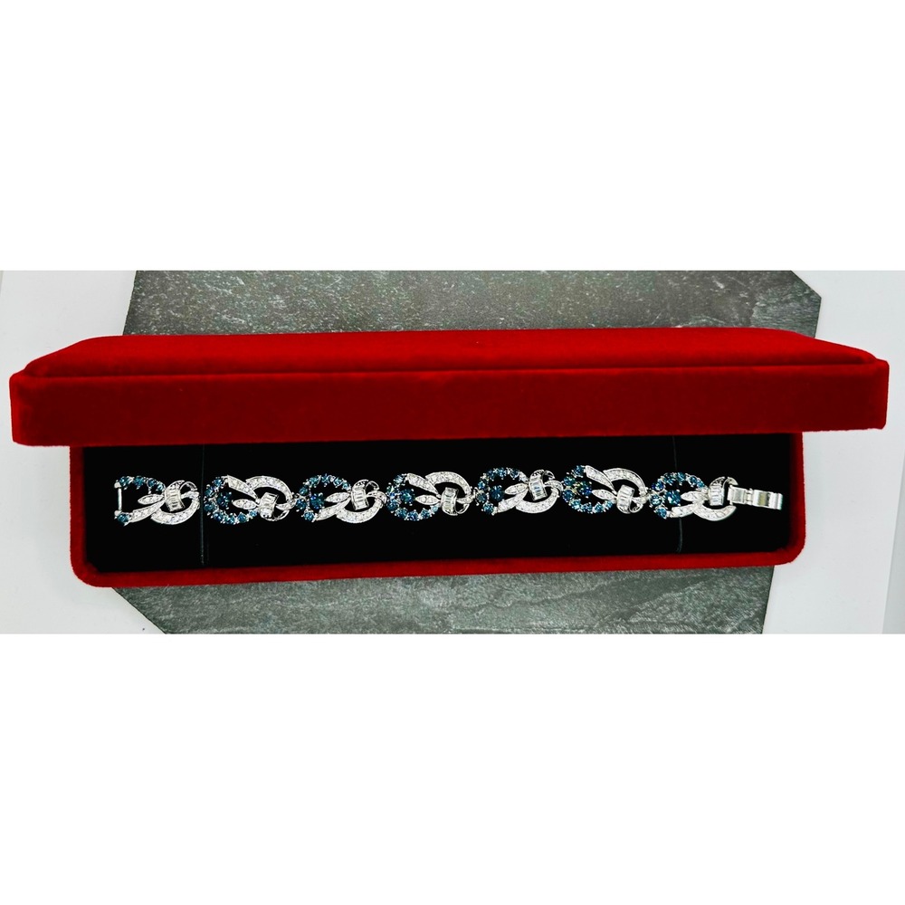 Rare Camrose & Kross JBK Jackie Kennedy Blue Crystal Bracelet Silver Tone Clasp